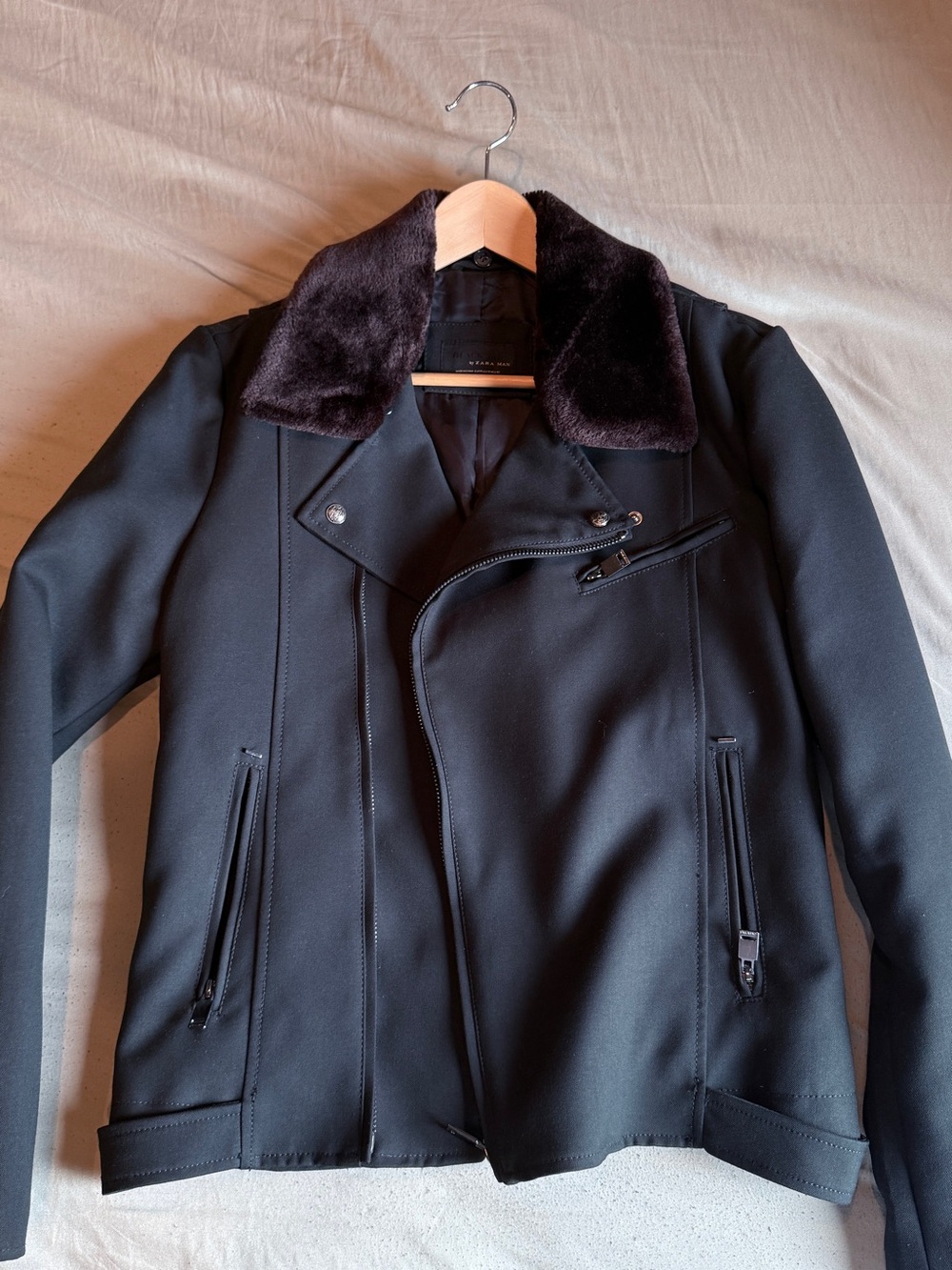 Zara Black Jacket with Dark Faux-Fur Collar